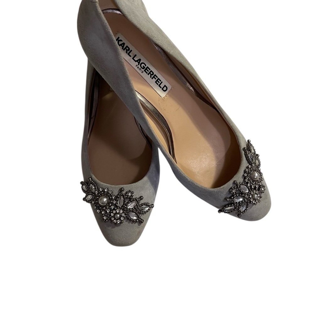 Karl Lagerfeld Elegant Gray Embellished Heels Womens size 6 - Picture 3 of 9